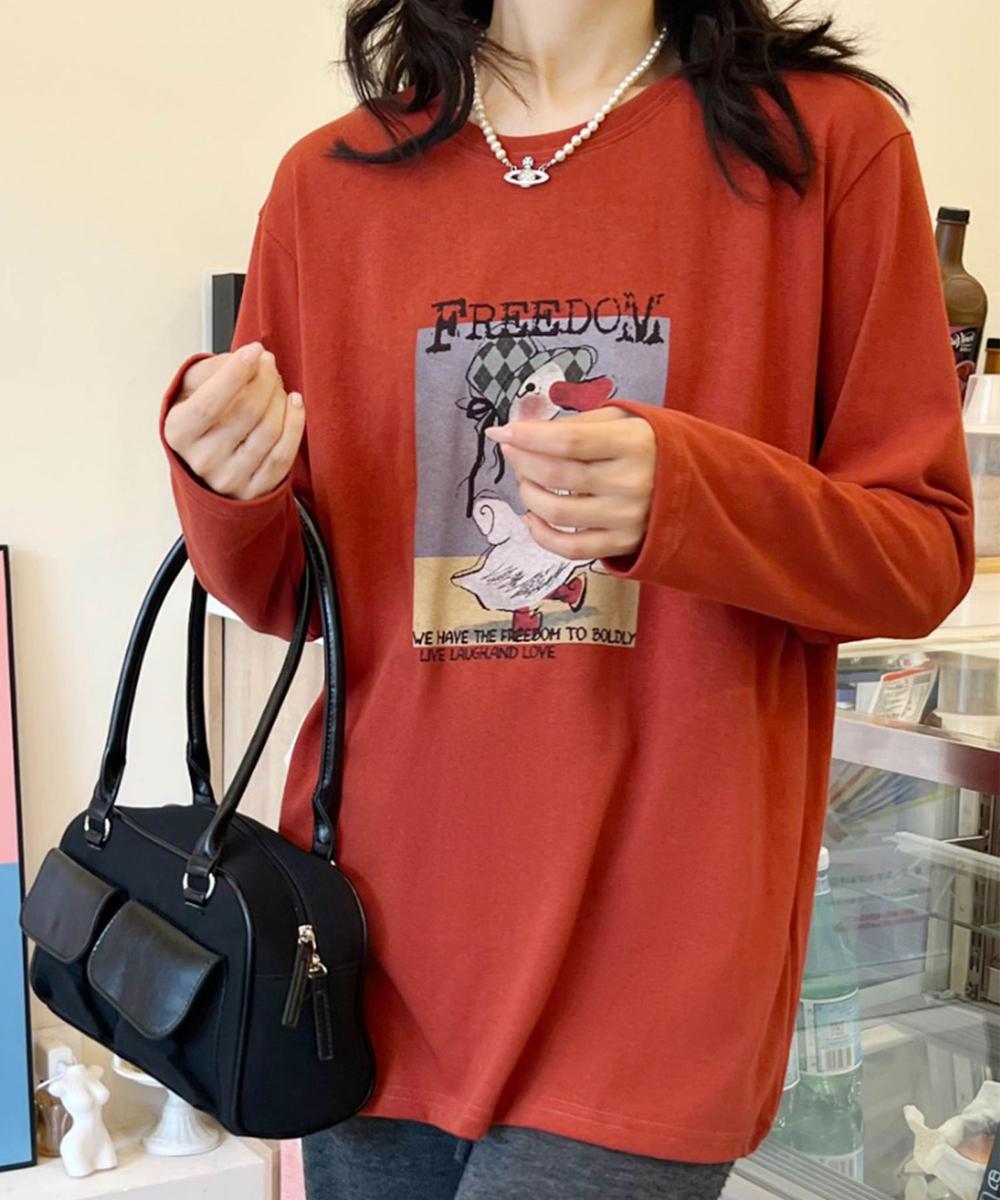 かわいいイラストプリントロングスリーブTシャツ