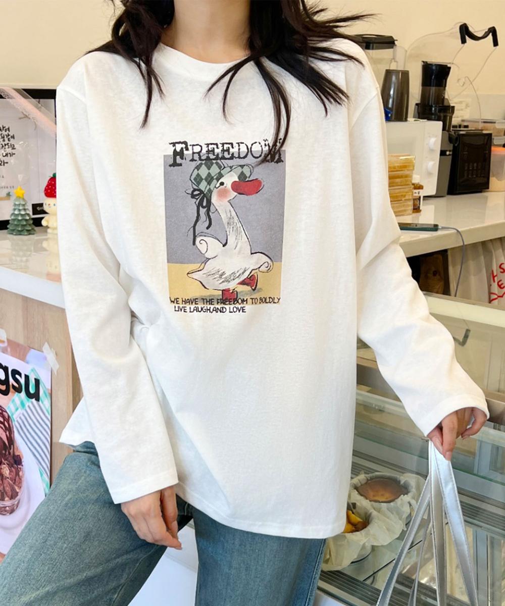 かわいいイラストプリントロングスリーブTシャツ