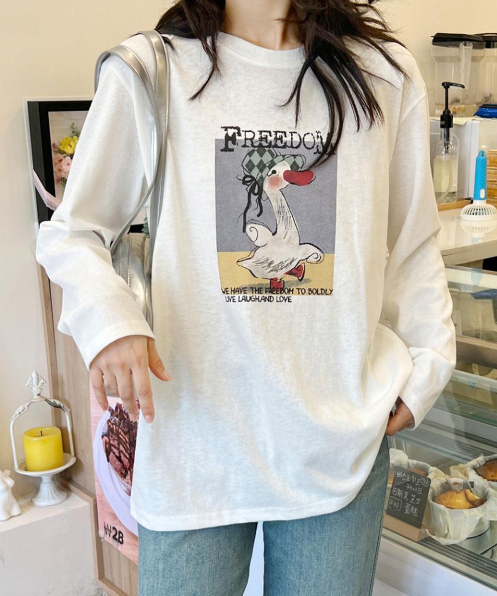 かわいいイラストプリントロングスリーブTシャツ