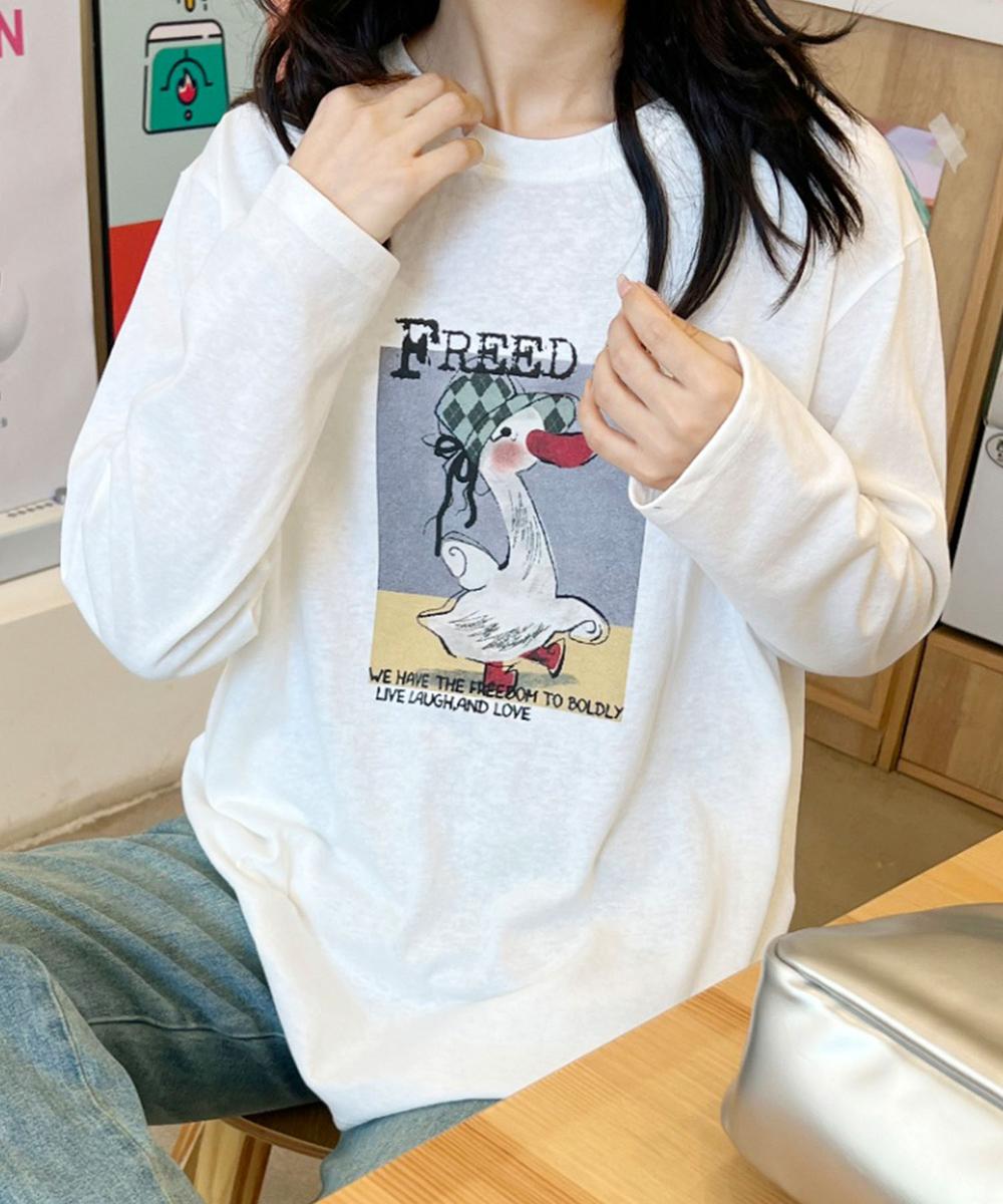 かわいいイラストプリントロングスリーブTシャツ