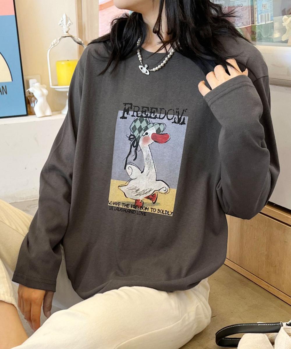 かわいいイラストプリントロングスリーブTシャツ