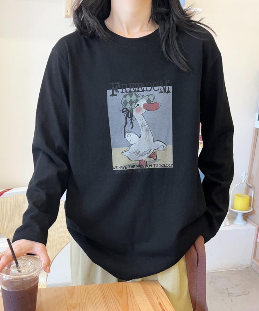 かわいいイラストプリントロングスリーブTシャツ