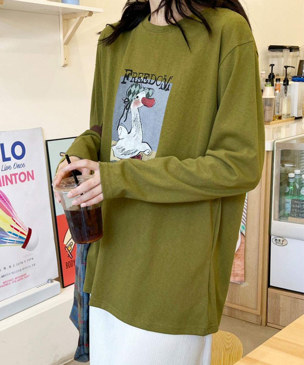 かわいいイラストプリントロングスリーブTシャツ