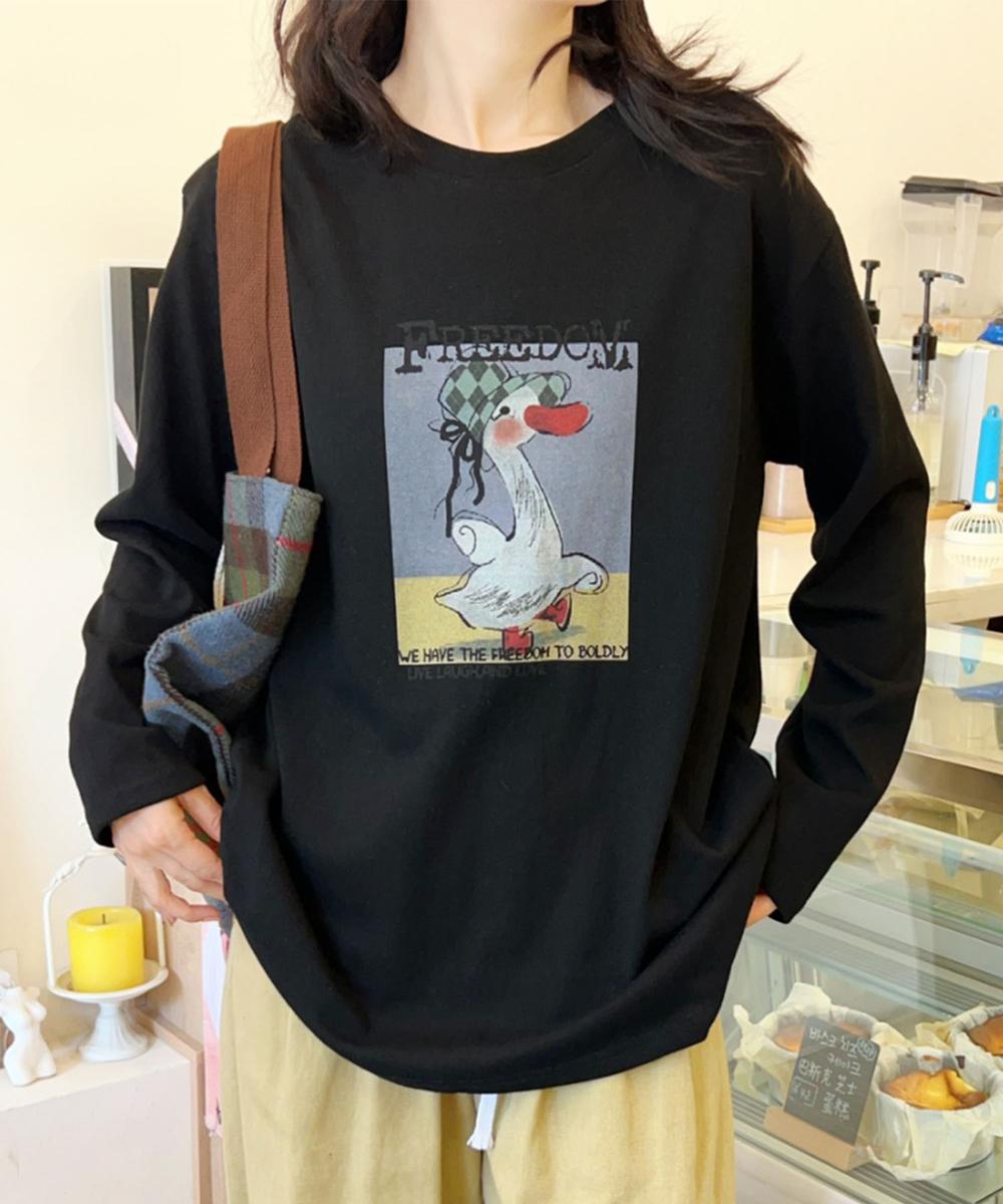 かわいいイラストプリントロングスリーブTシャツ