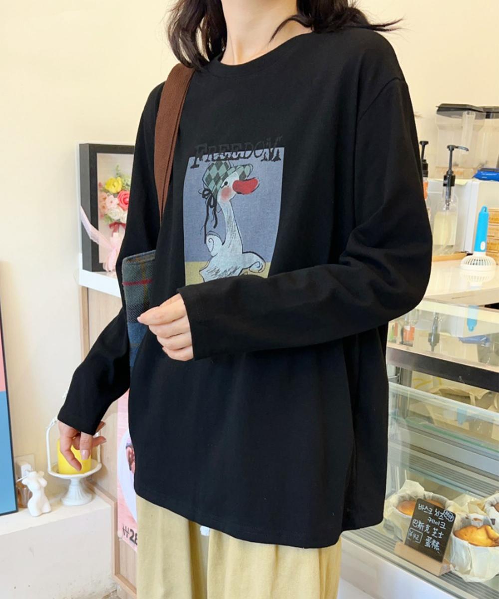 かわいいイラストプリントロングスリーブTシャツ