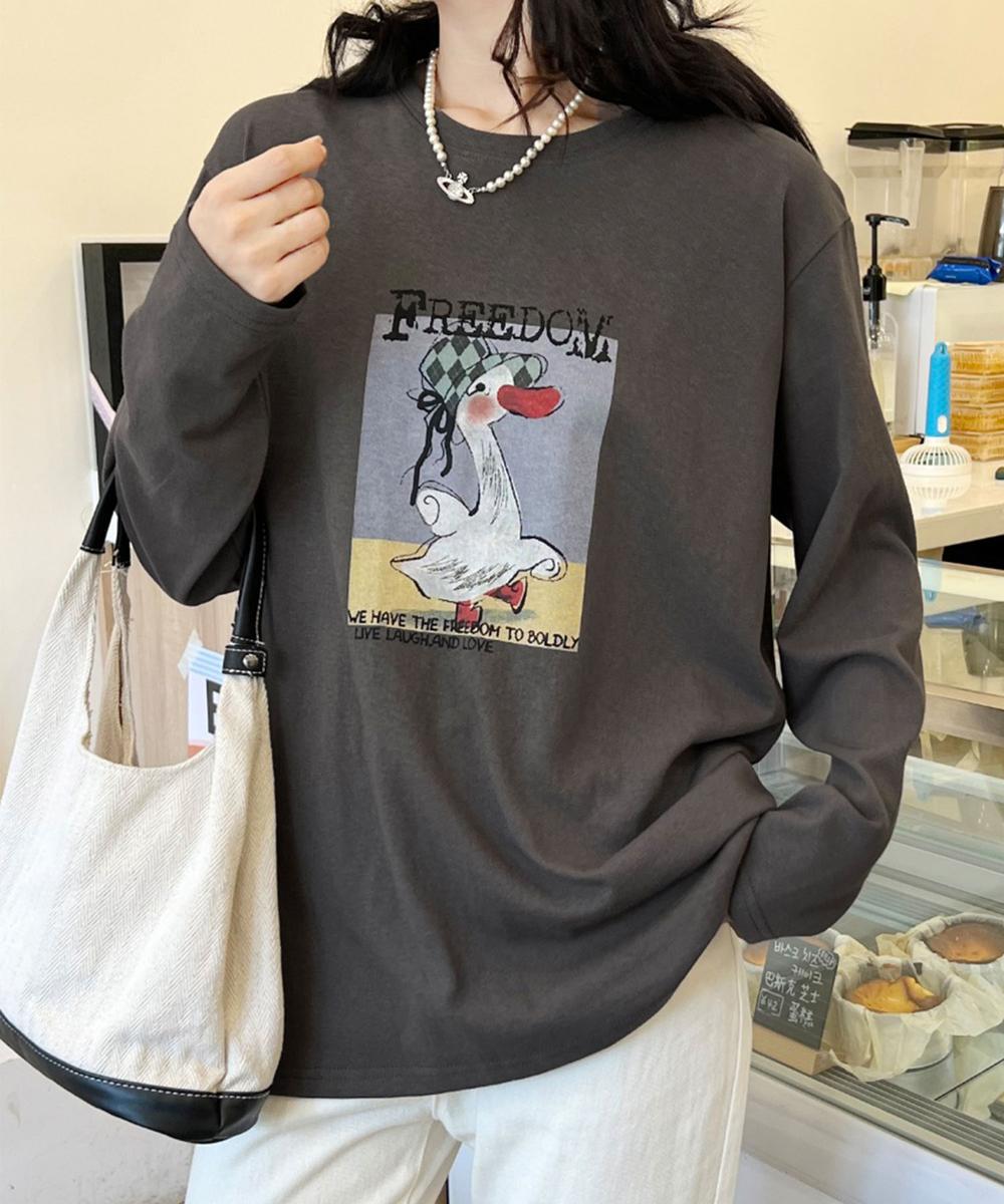 かわいいイラストプリントロングスリーブTシャツ