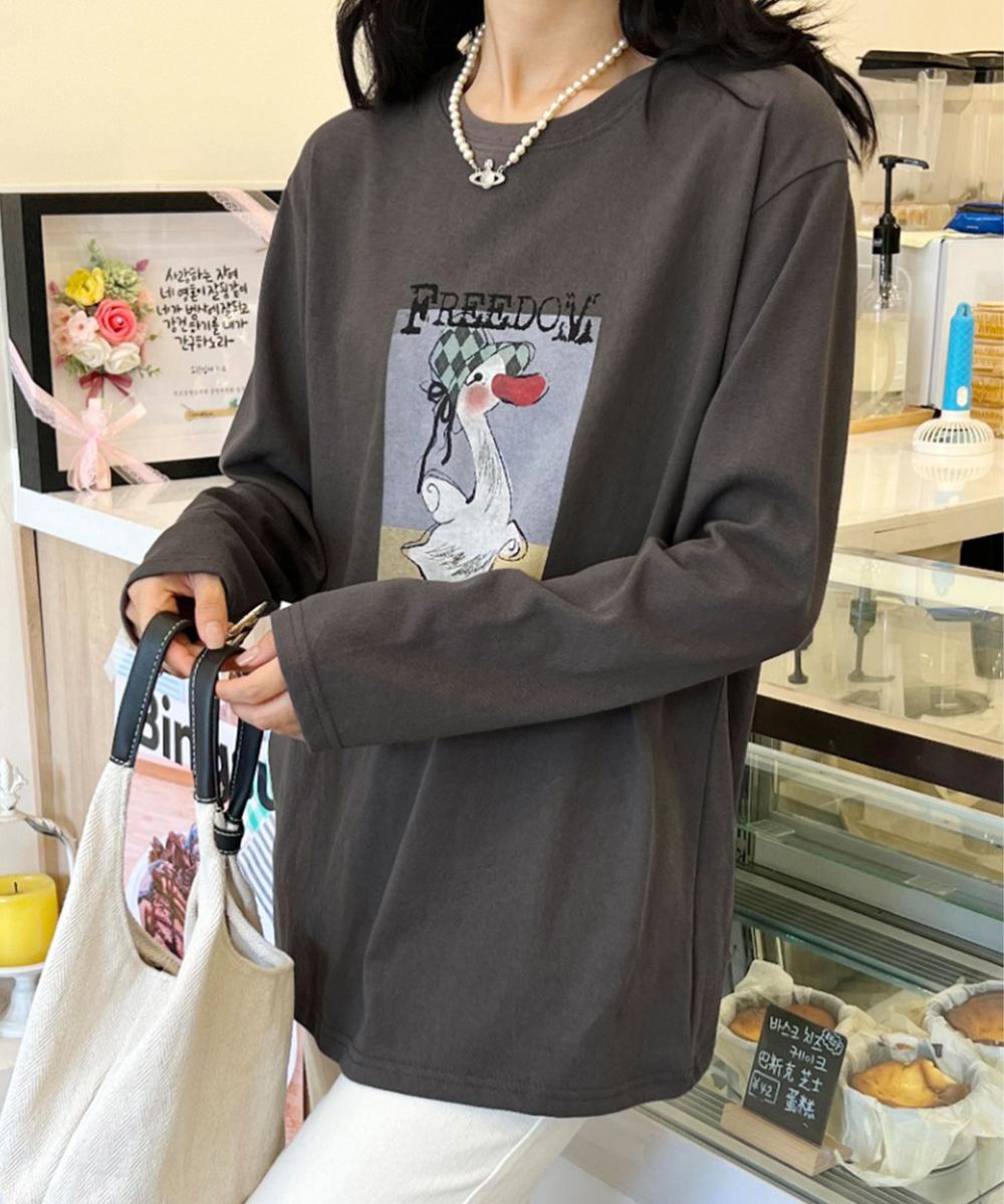 かわいいイラストプリントロングスリーブTシャツ