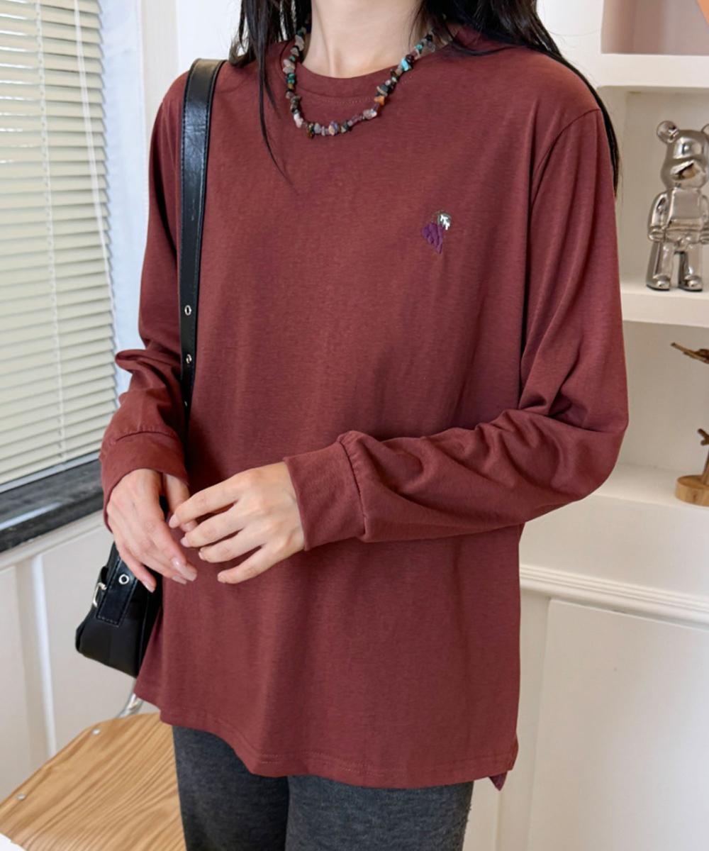 ハートポイント刺繍ロングスリーブTシャツ