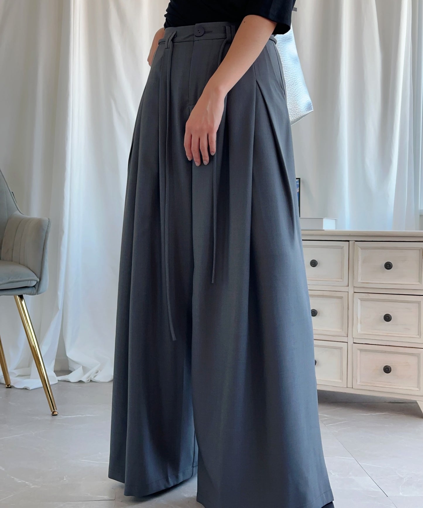 【aimoha】ハイウエストタックドレープパンツ