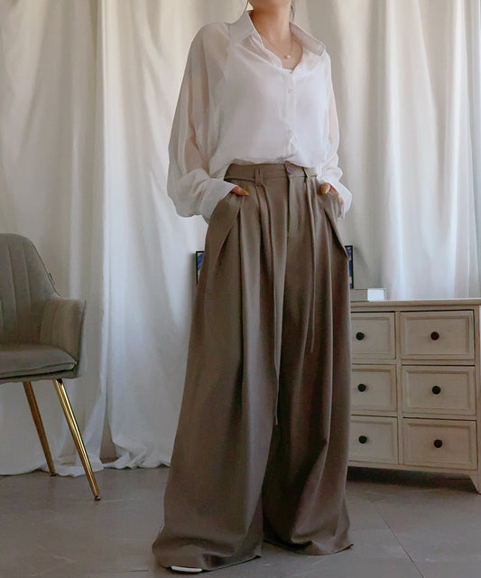 【aimoha】ハイウエストタックドレープパンツ