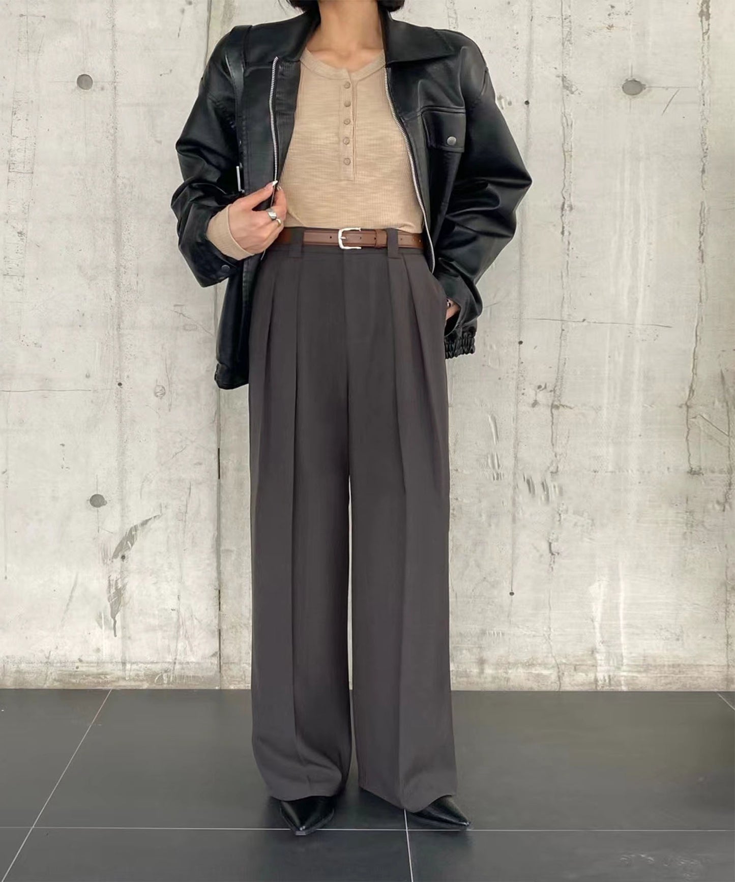 aimoha /ストレート ダブルタック ワイドパンツ