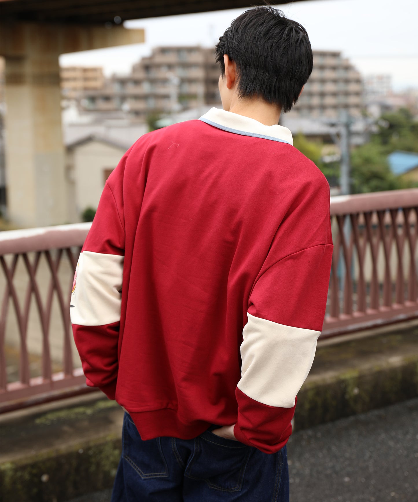 HOOK -original- フードファイトプリントポロ襟スウェット「Don’t Fight!」