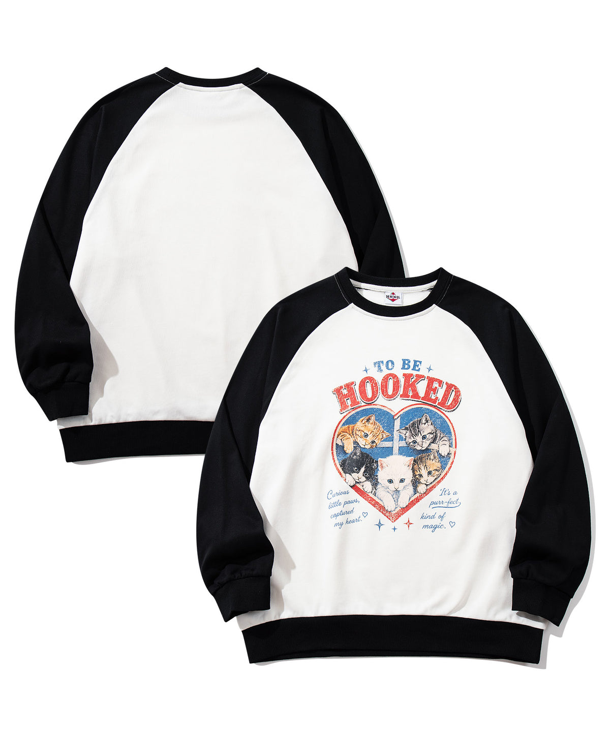 HOOK -original- ハート猫プリントラグランスウェットプルオーバー