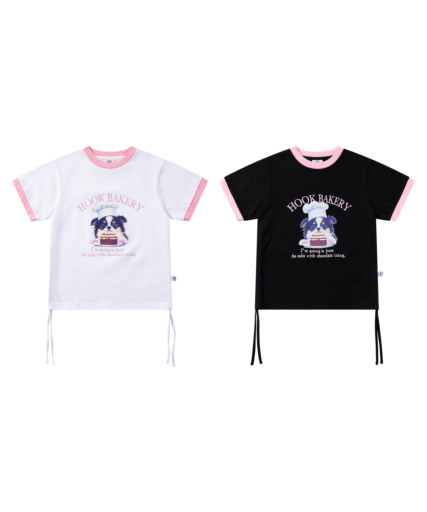 【HOOK】for girls  裾シャーリングレトロわんちゃんプリントリンガーTEE
