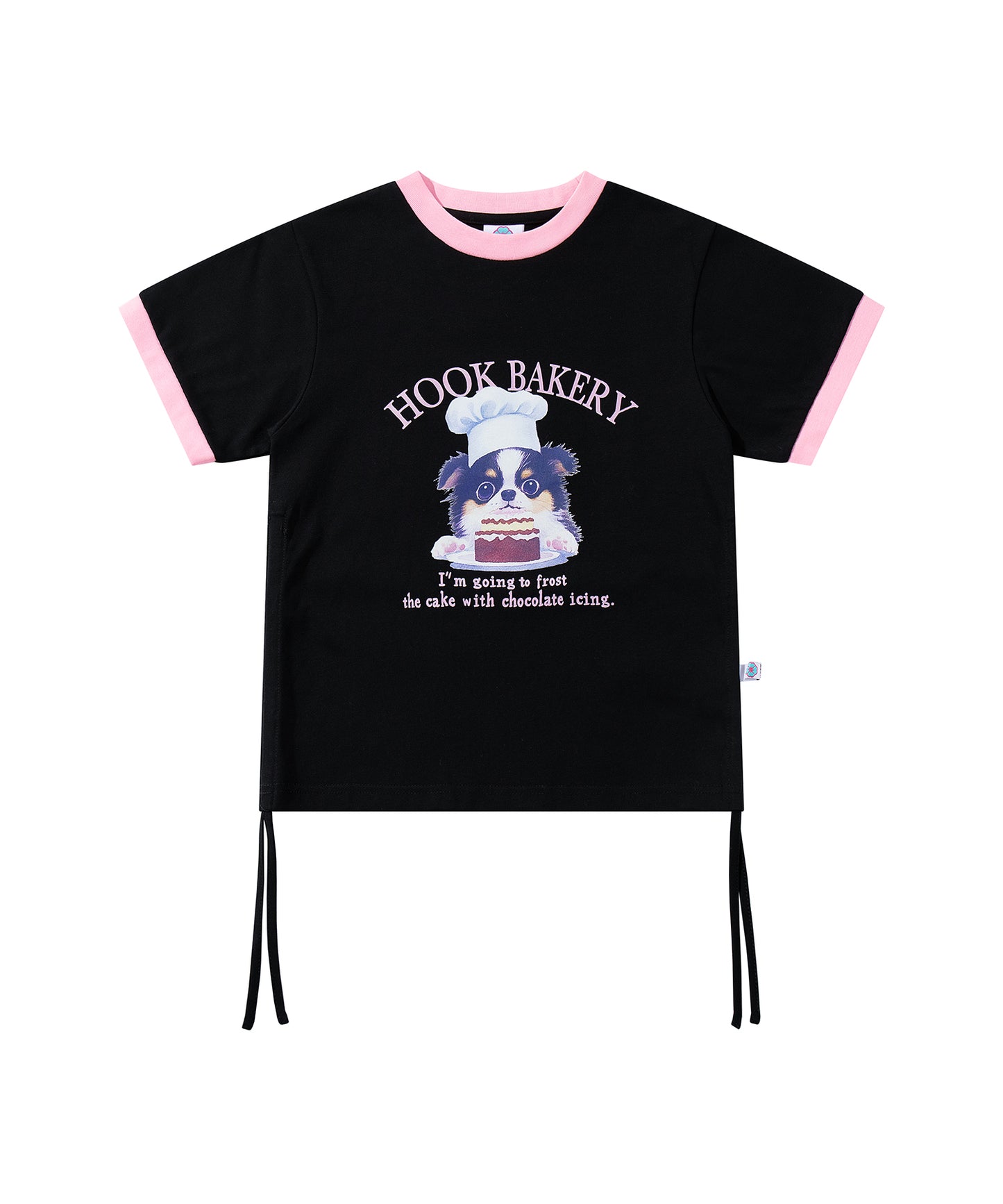 【HOOK】for girls  裾シャーリングレトロわんちゃんプリントリンガーTEE