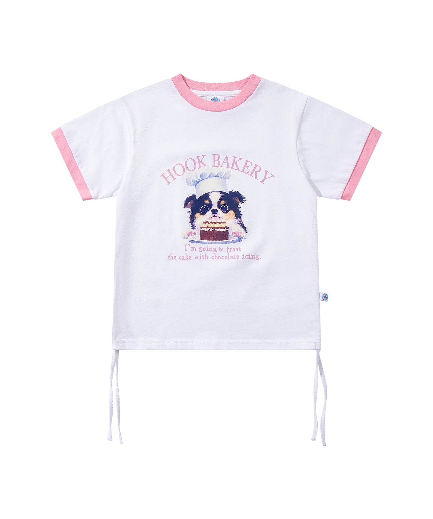 【HOOK】for girls  裾シャーリングレトロわんちゃんプリントリンガーTEE