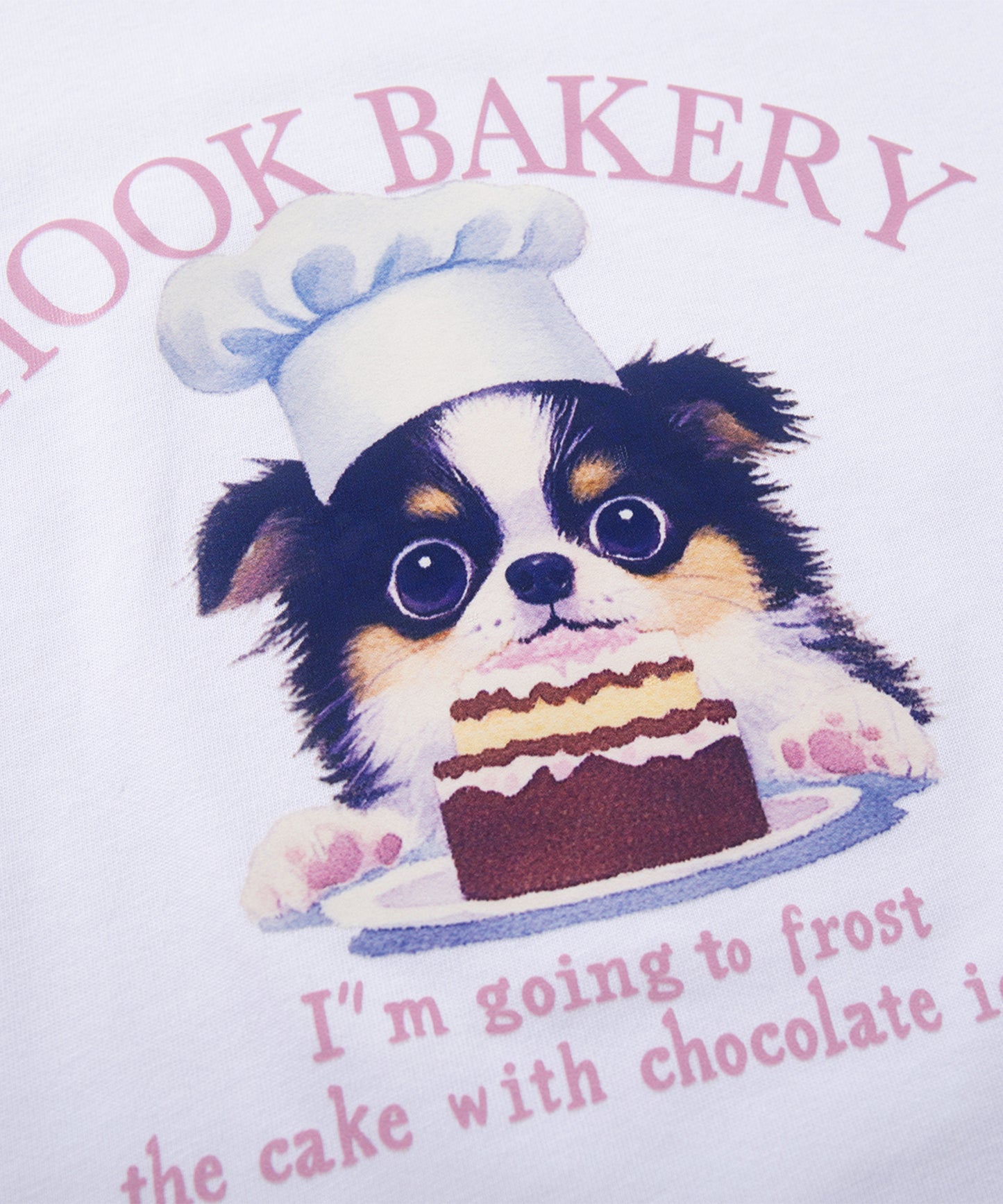 【HOOK】for girls  裾シャーリングレトロわんちゃんプリントリンガーTEE