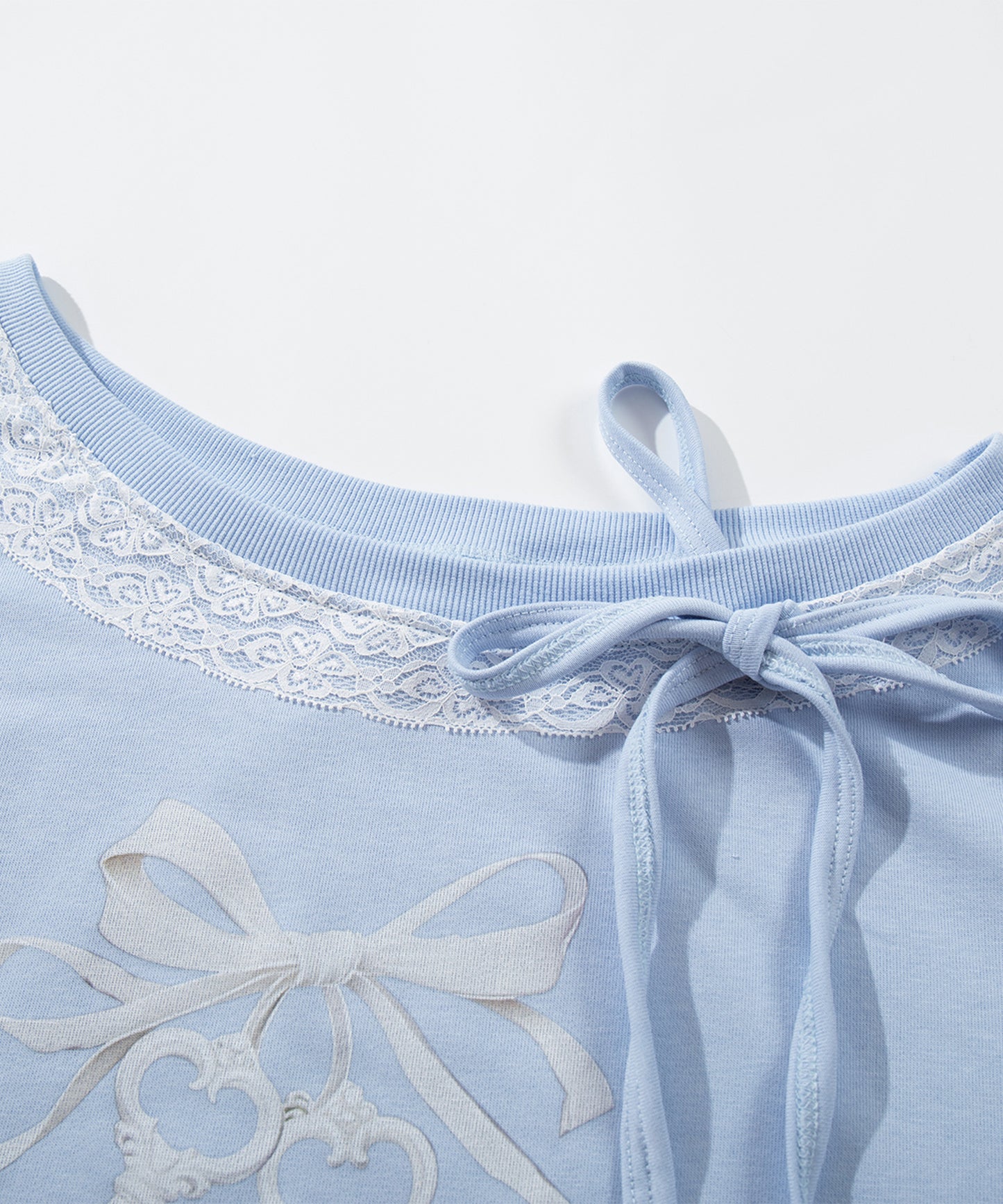 HOOK for girls -original- リボンキープリントレースワンショルダーリブトップス