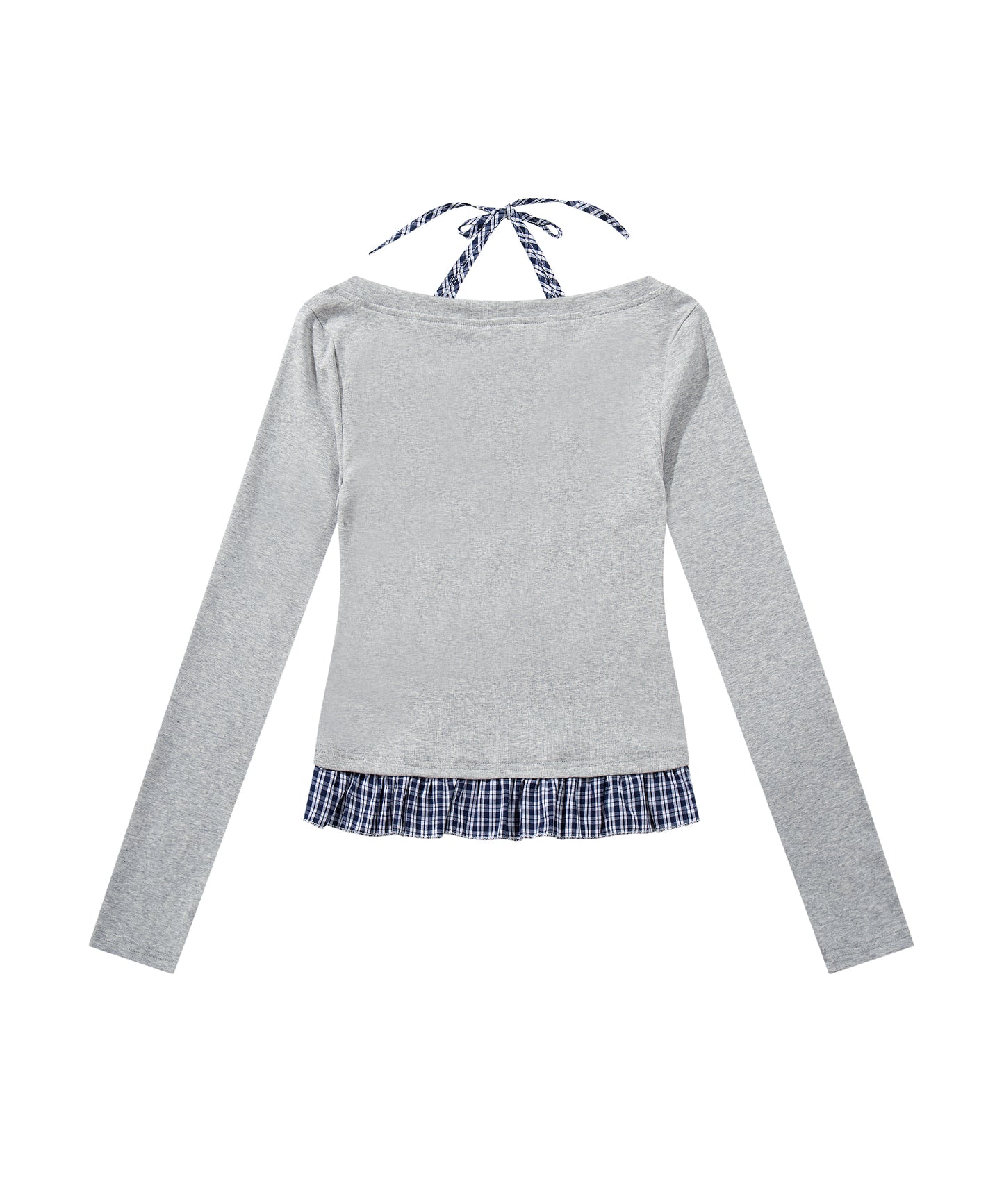 HOOK for girls -original- レイヤード風 アメカジ刺繍 チェックペプラムカットソー