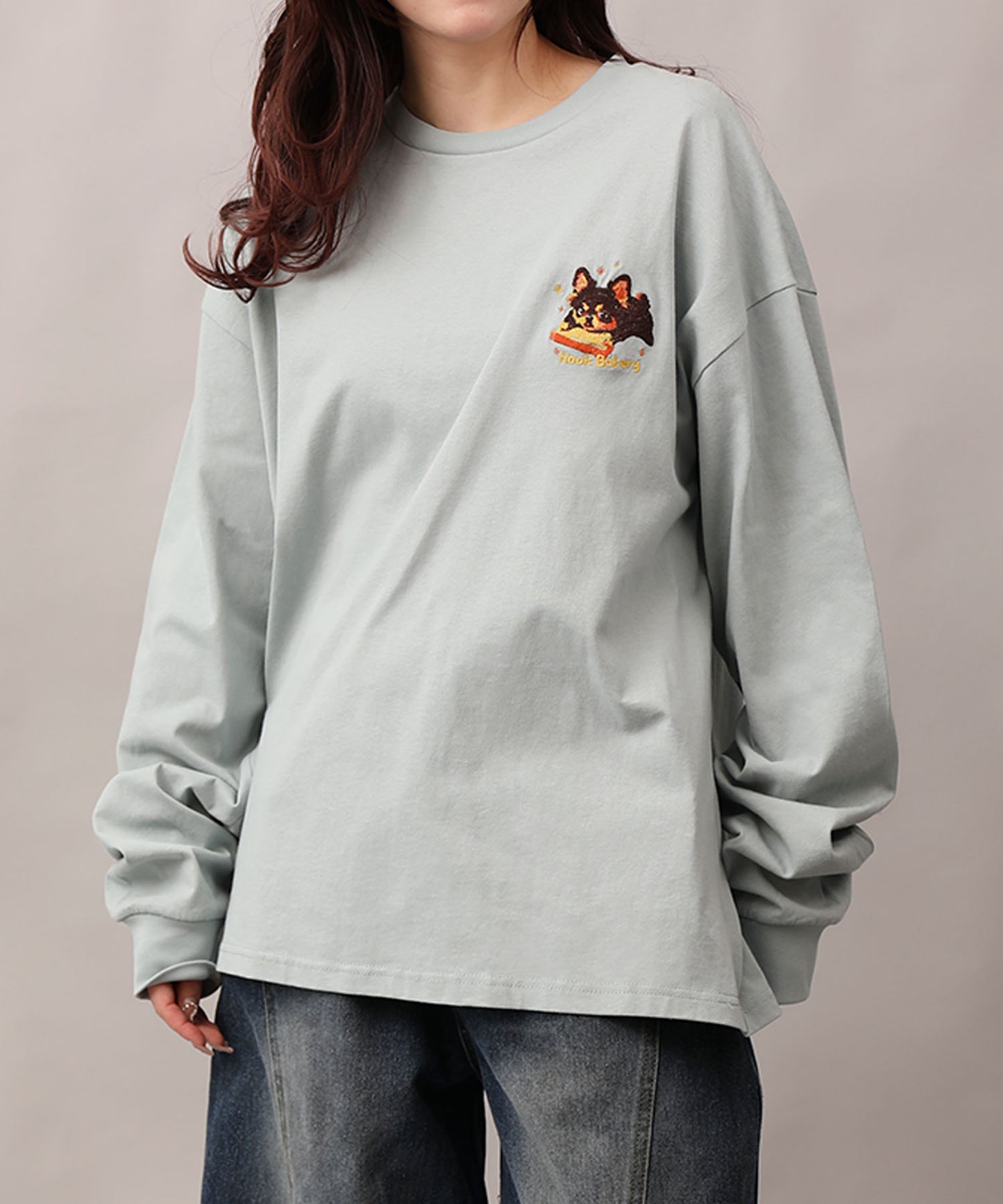 HOOK -original- DOGワンポイント刺繍ロンTEE