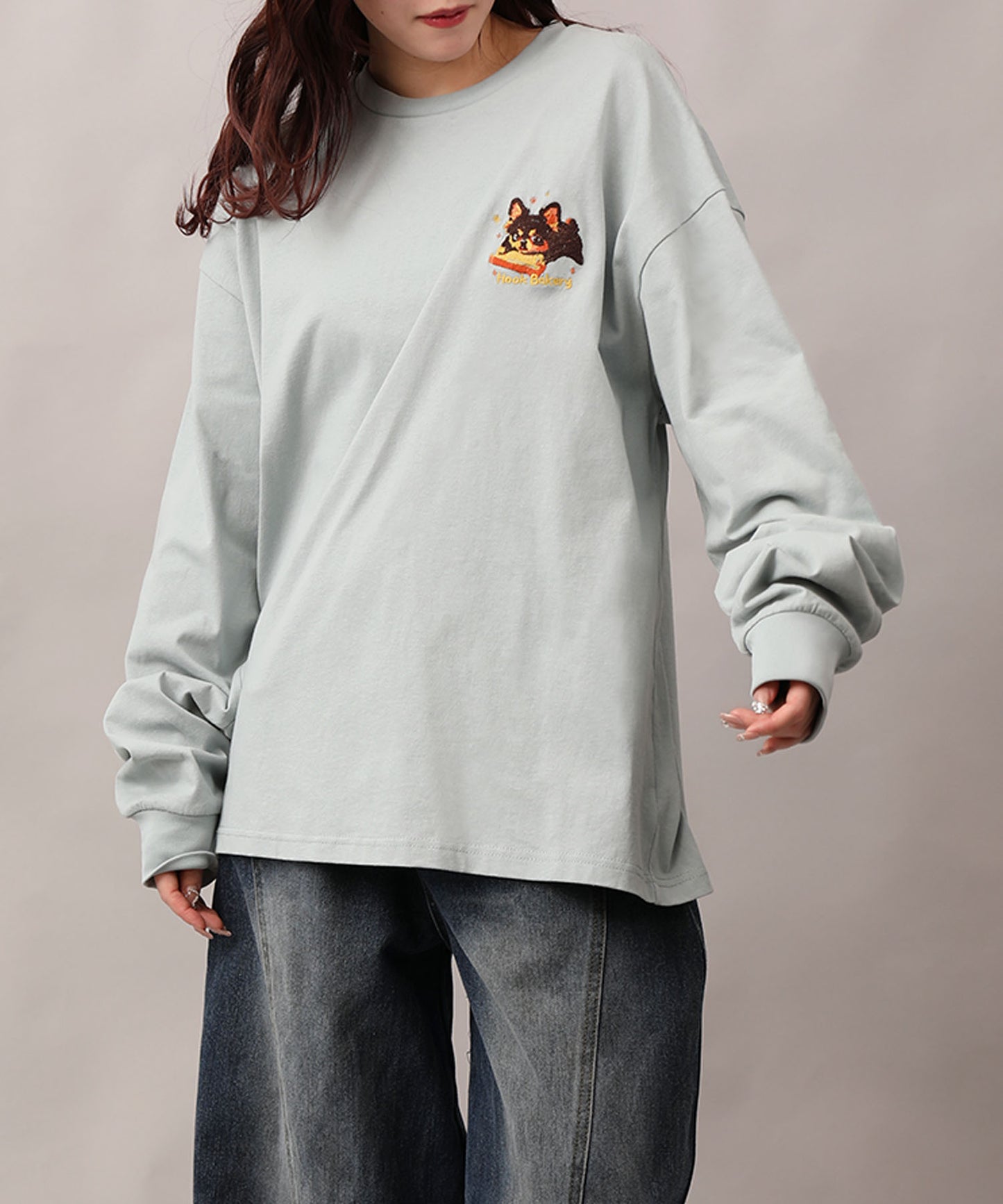HOOK -original- DOGワンポイント刺繍ロンTEE