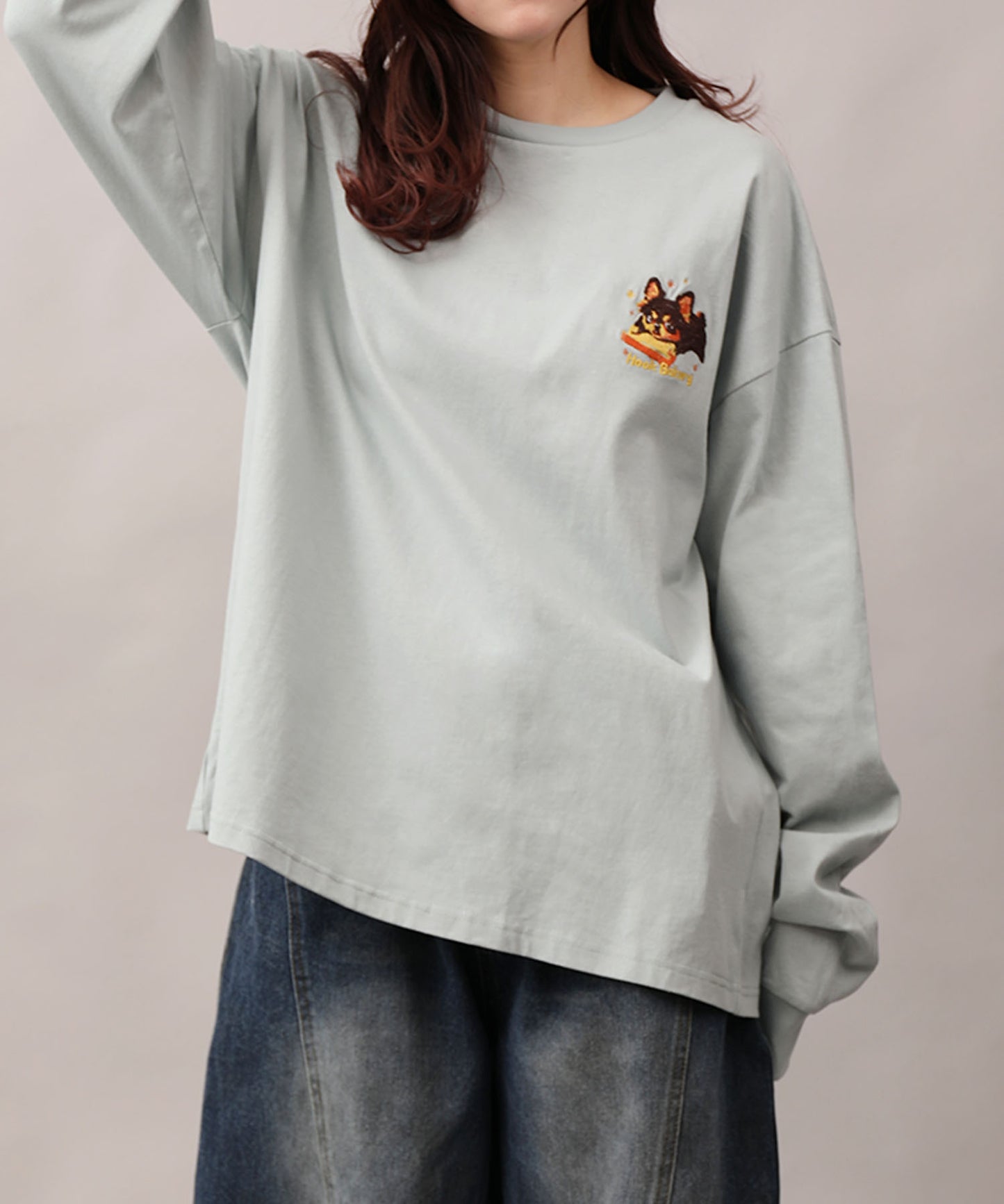 HOOK -original- DOGワンポイント刺繍ロンTEE