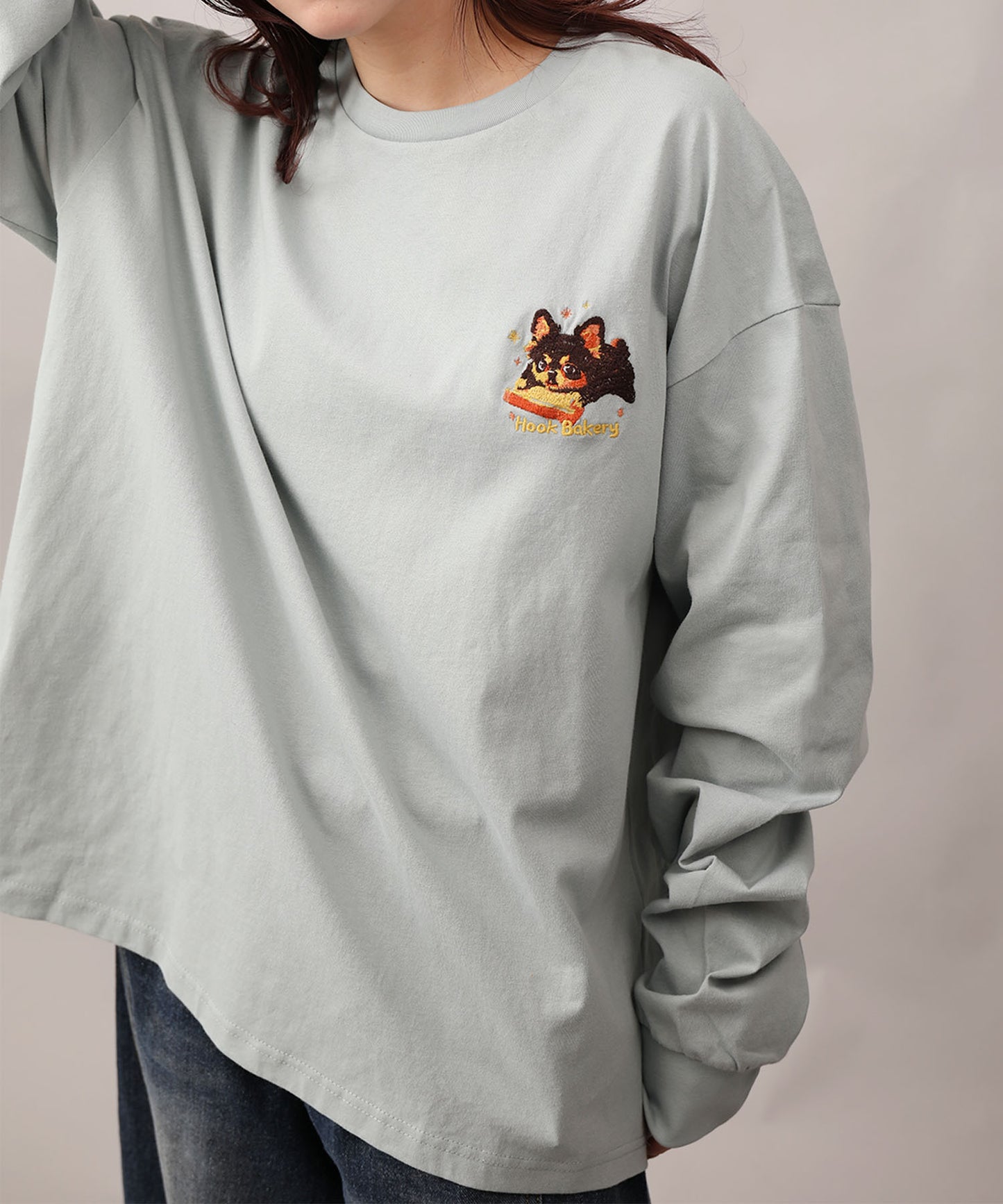 HOOK -original- DOGワンポイント刺繍ロンTEE