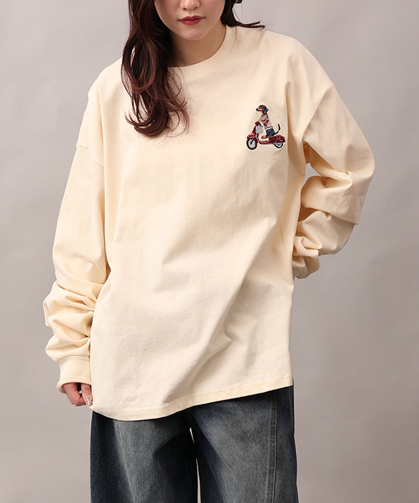 HOOK -original- DOGワンポイント刺繍ロンTEE