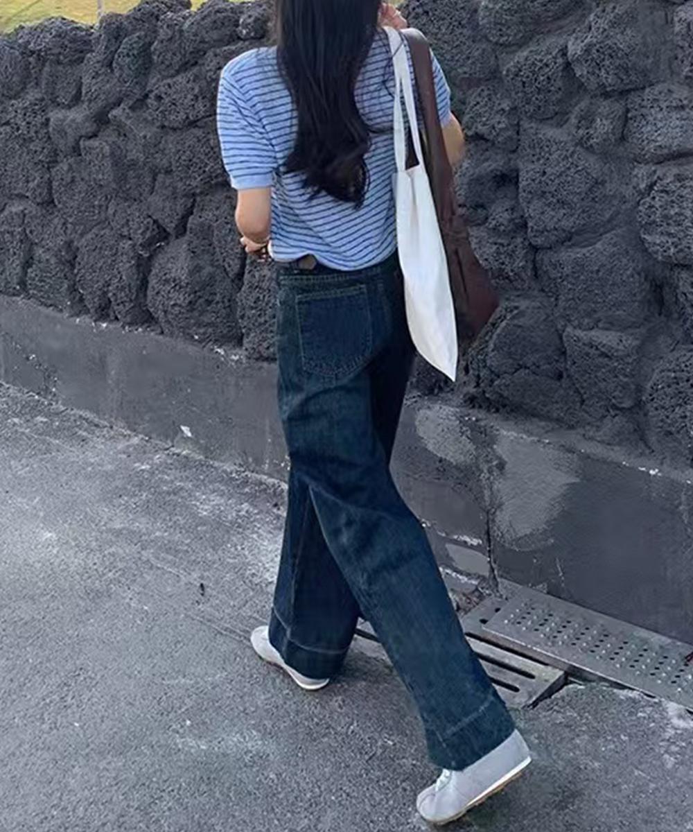 ボーダー柄半袖ニットトップス
