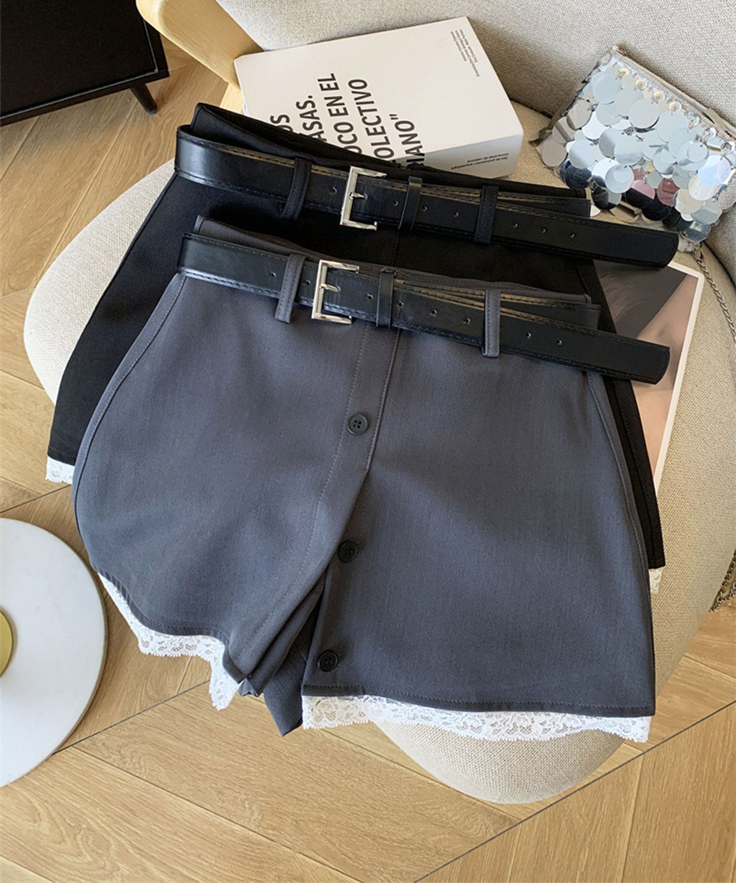 レースヘムスカートパンツ
