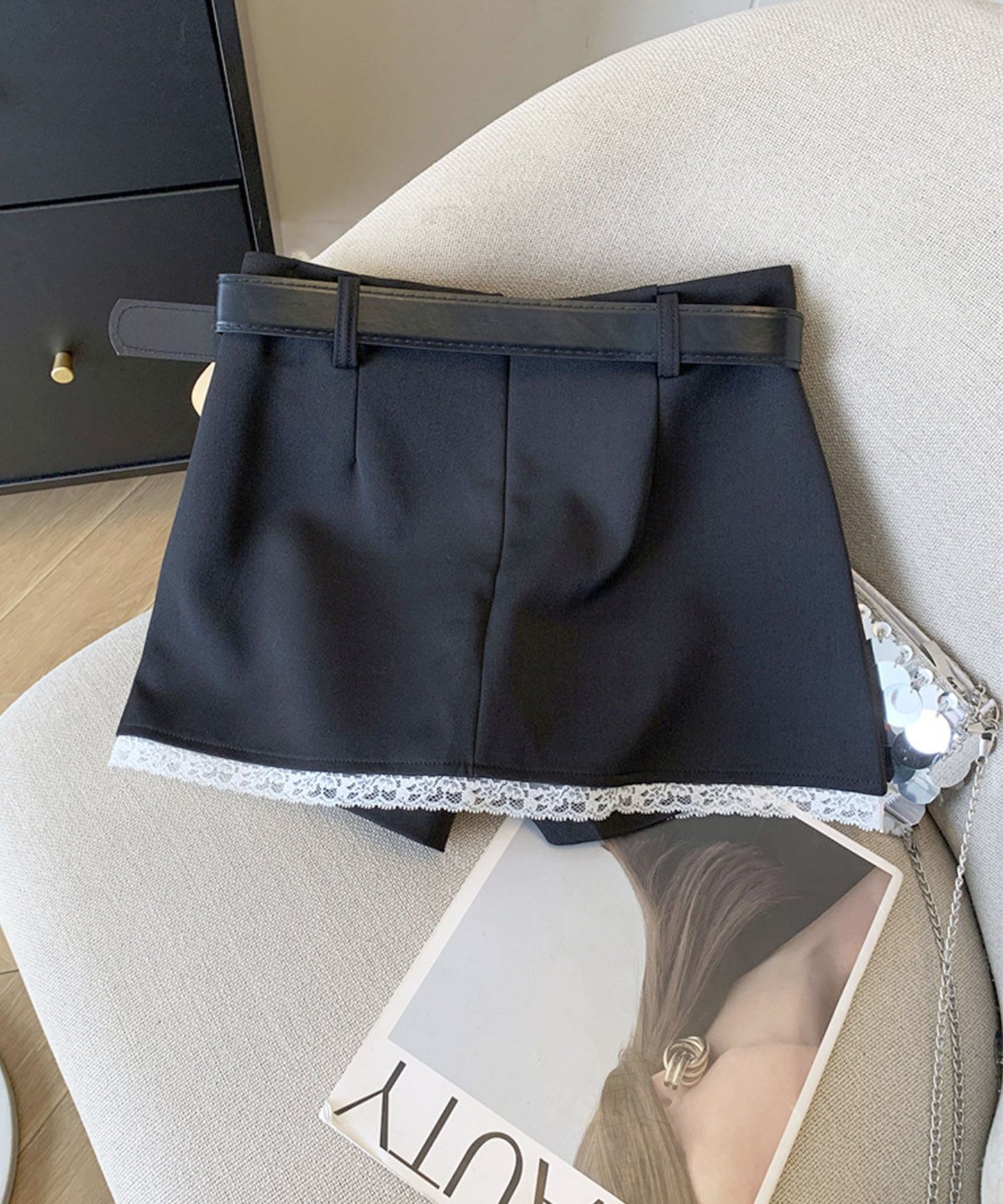 レースヘムスカートパンツ