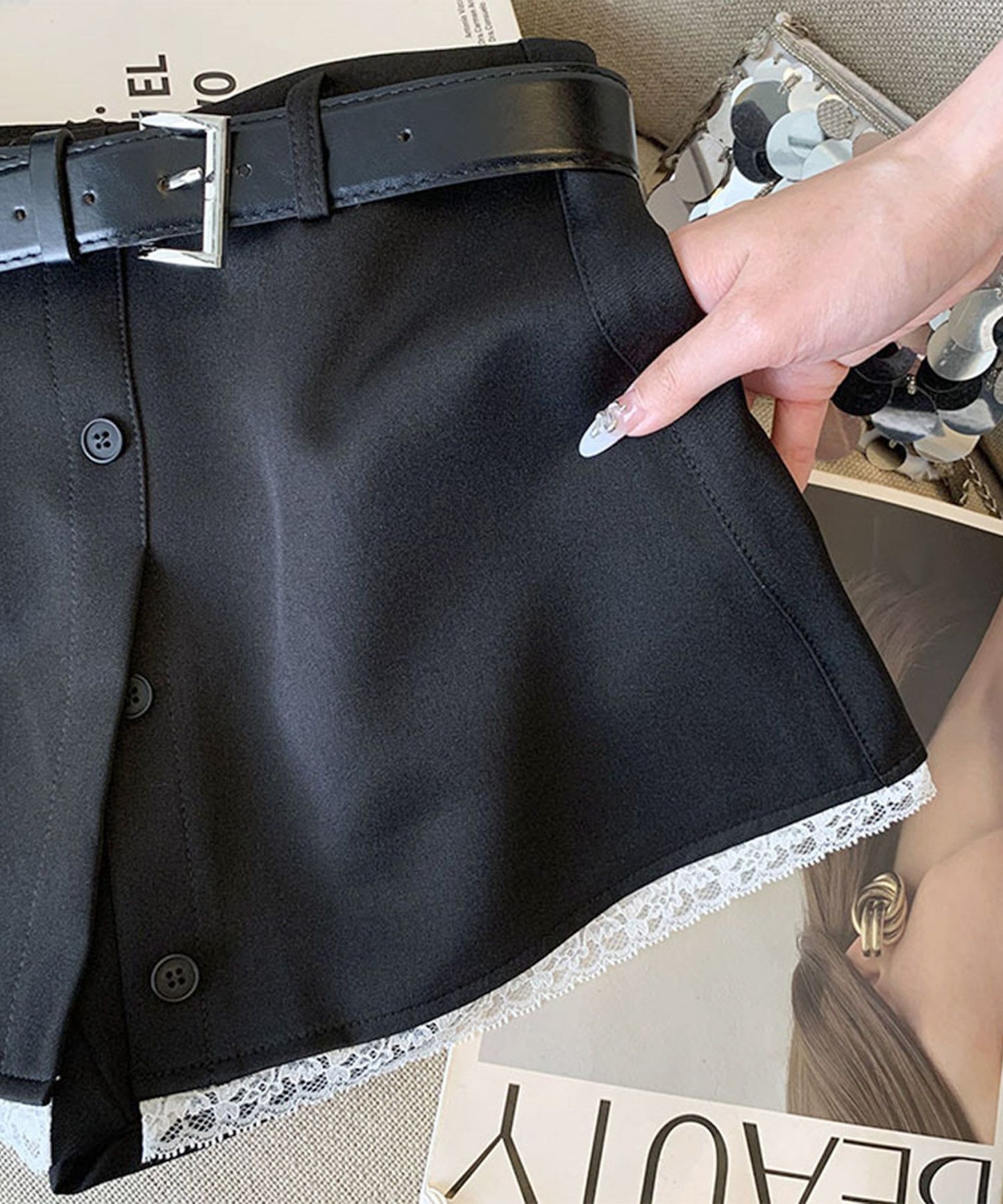 レースヘムスカートパンツ