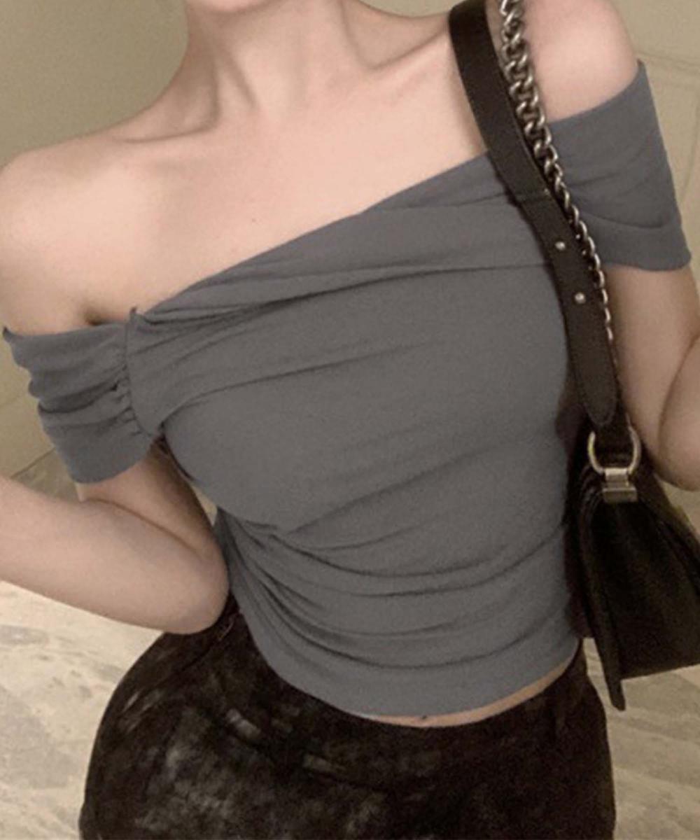 【Jasmine】オフショルクロスデザイン半袖Tシャツ