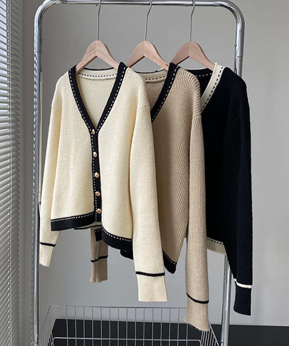 【Jasmine】バイカラーニットカーディガン