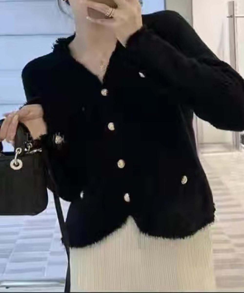 【Jasmine】ツイード風フリンジニットカーディガン