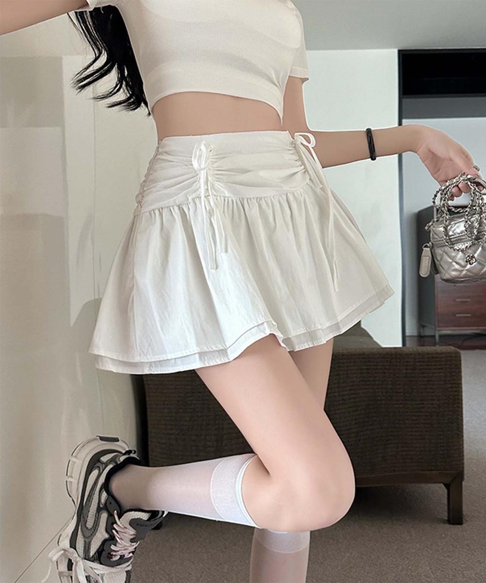 【Jasmine】シャーリングリボンフレアミニスカート