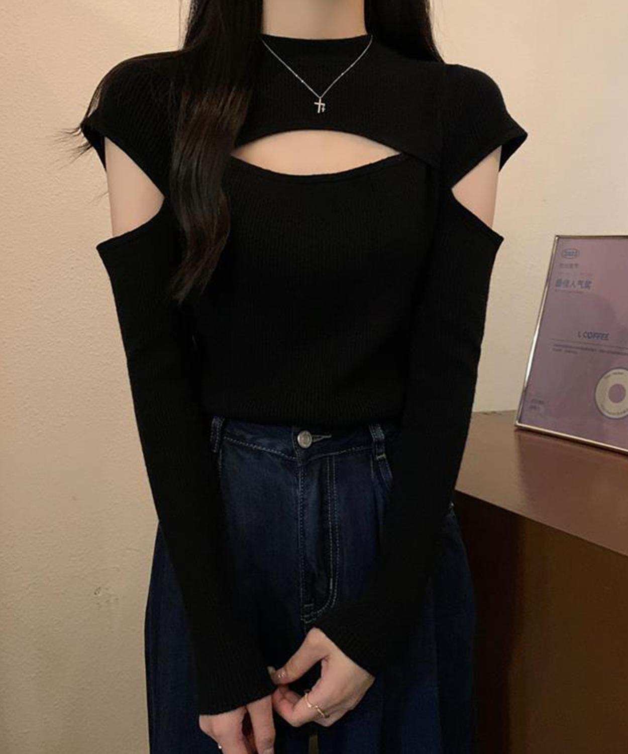 【Jasmine】タートルネック胸あきデザインニットプルオーバ