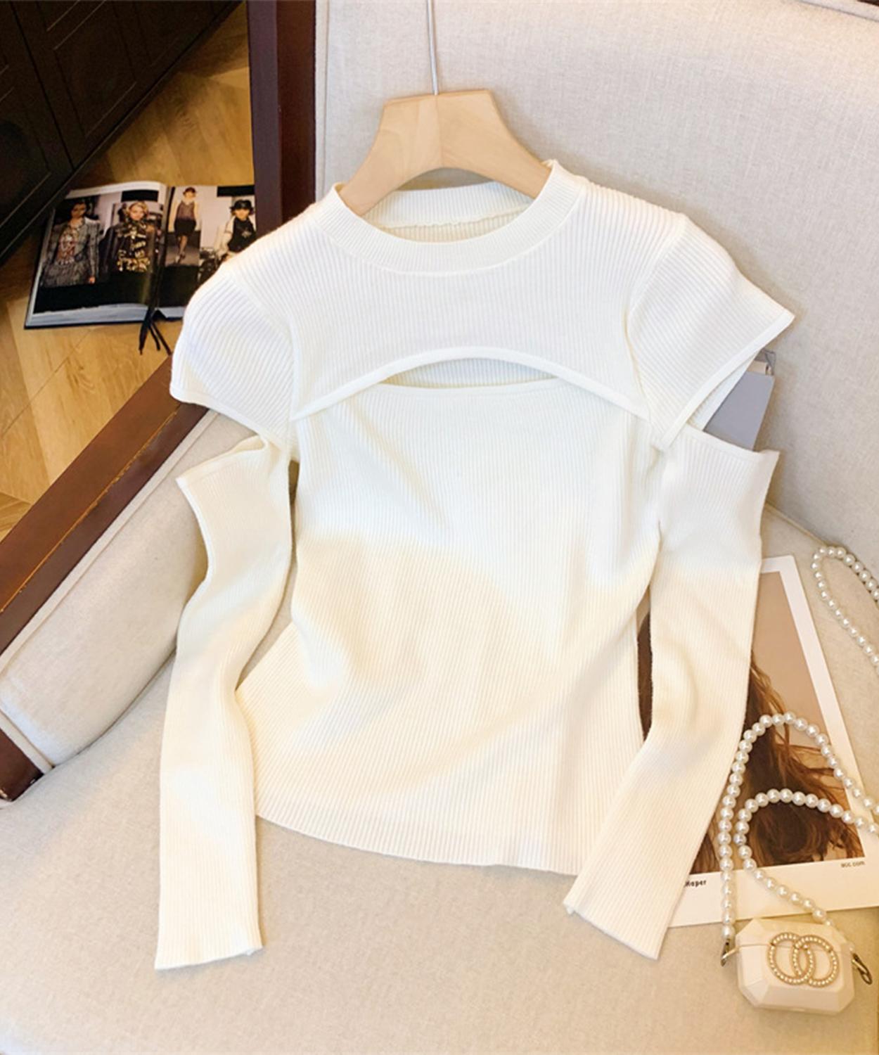 【Jasmine】タートルネック胸あきデザインニットプルオーバ