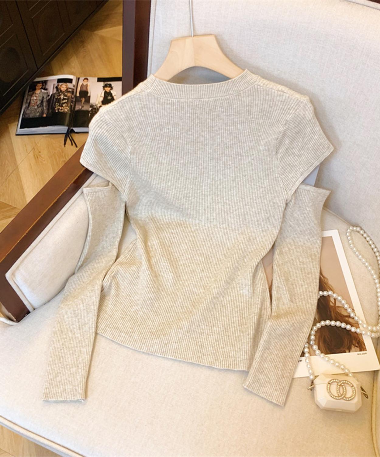 【Jasmine】タートルネック胸あきデザインニットプルオーバ