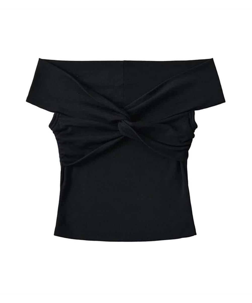 【Jasmine】オフショルクロスデザイン半袖Tシャツ