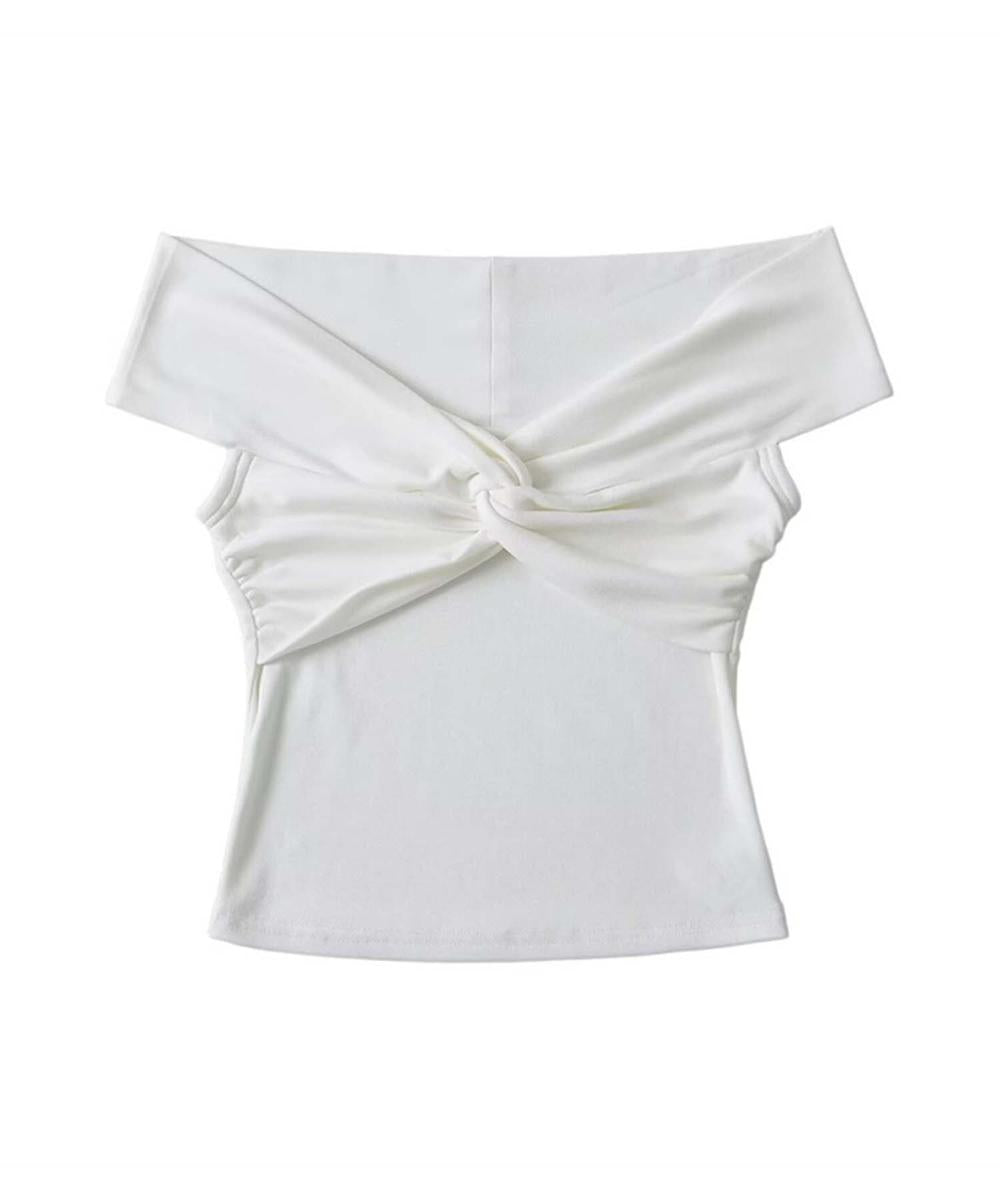 【Jasmine】オフショルクロスデザイン半袖Tシャツ