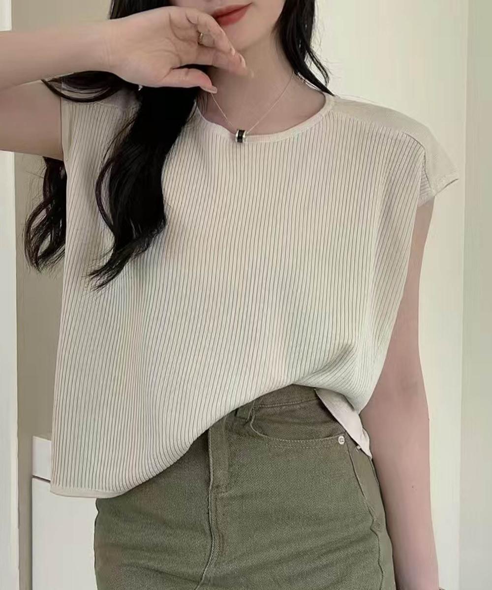 【aimoha】フロントリブデザインノースリーブトップス