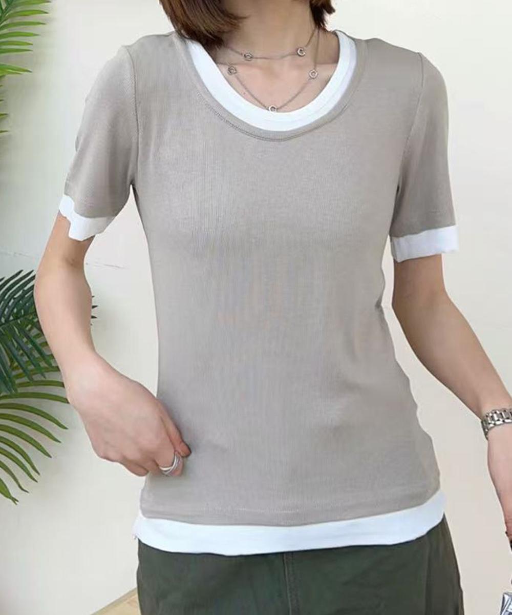 リブ配色Tシャツ