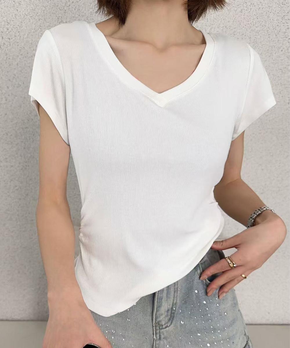 VネックリブフレンチTシャツ