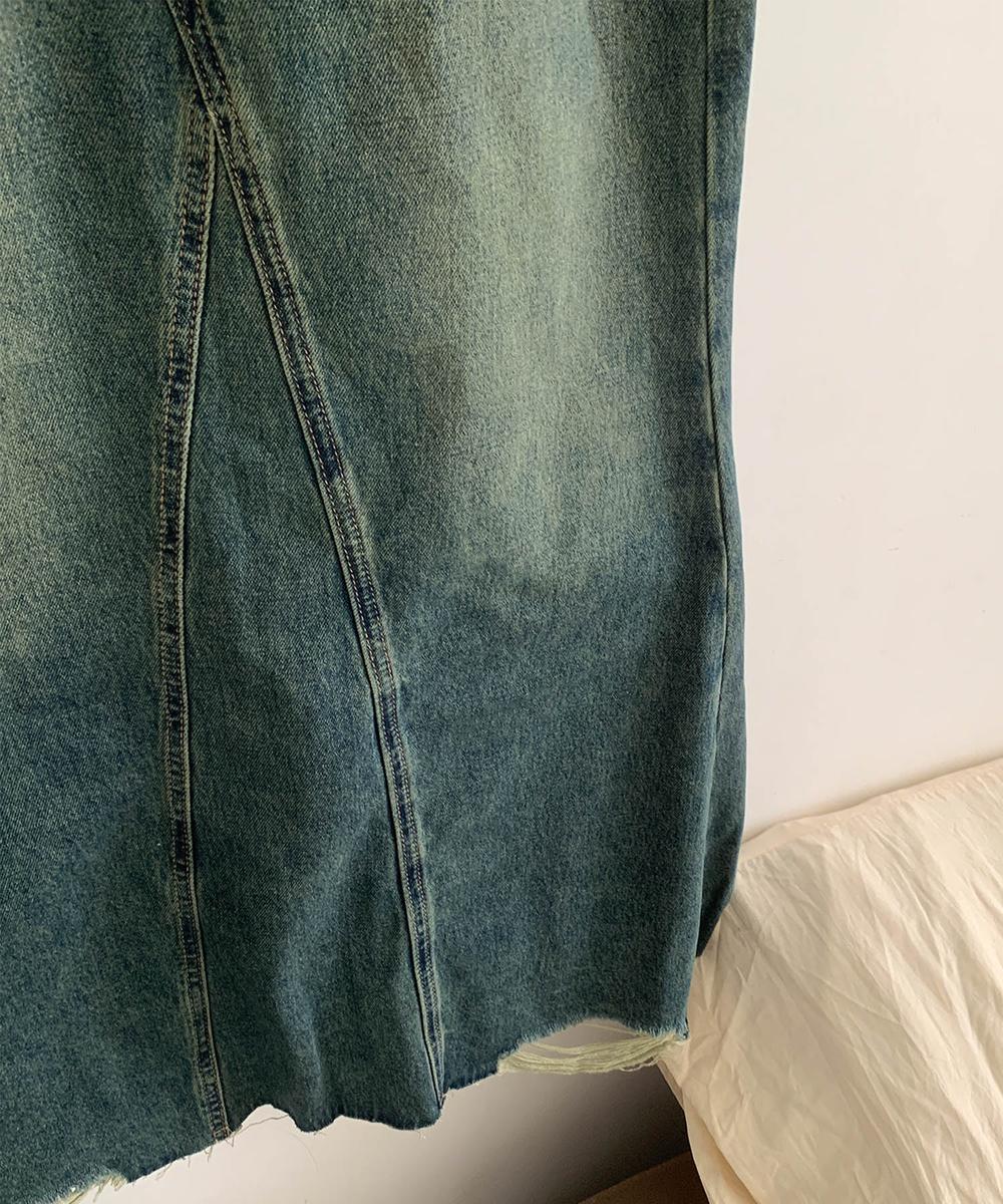 【aimoha】フリンジヘムフレアデニムスカート