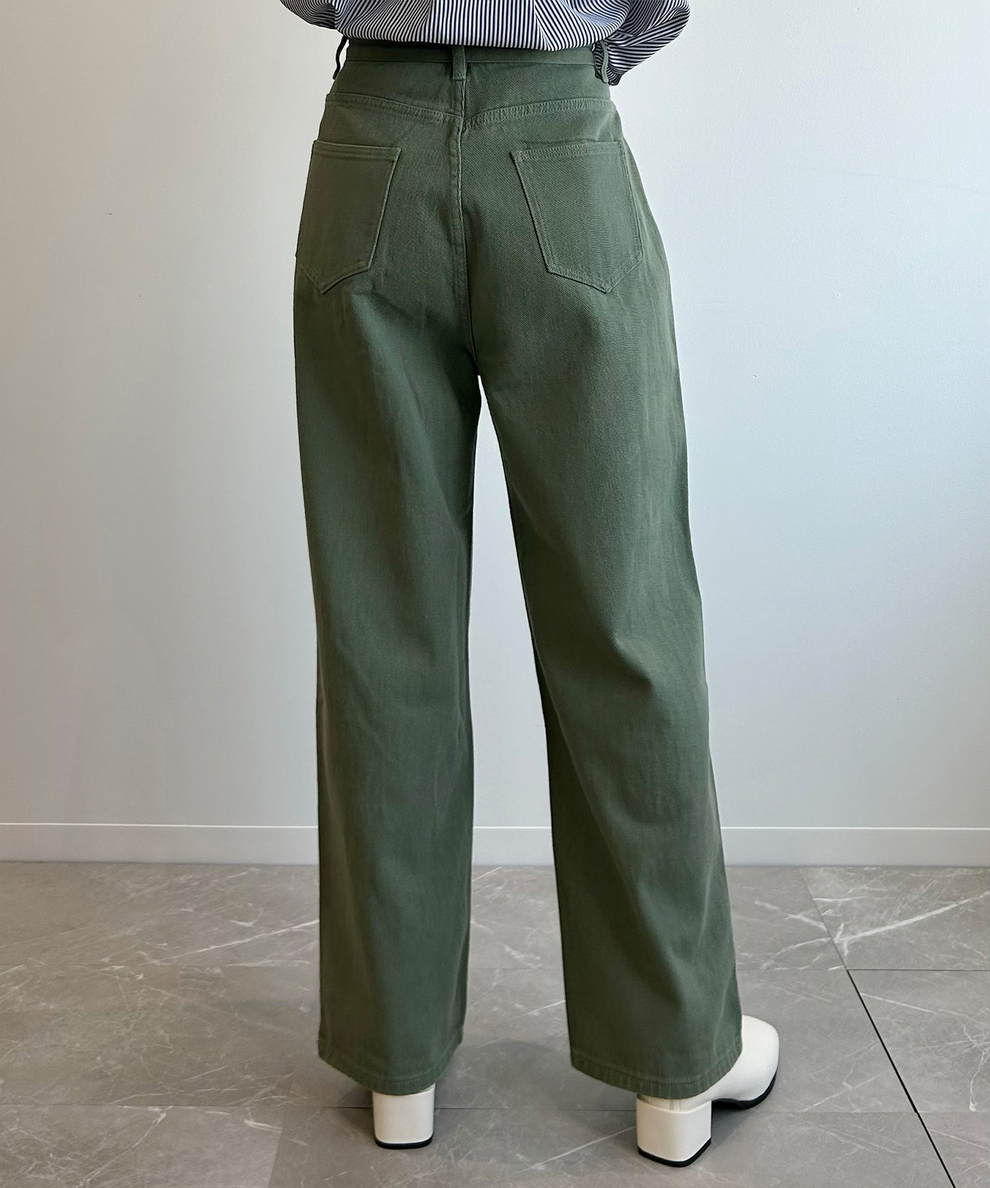 2WAYデザインジーンズデニム深めのウエストタックハイウエストデニムパンツ