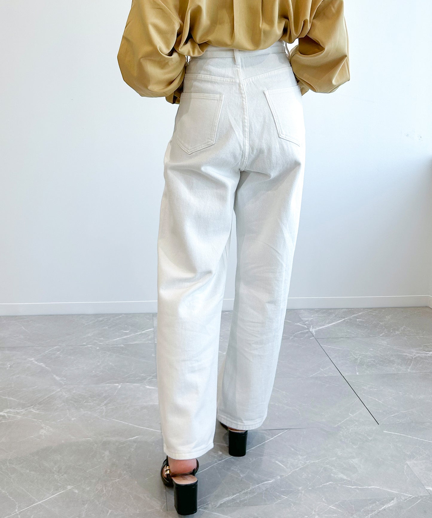 2WAYデザインジーンズデニム深めのウエストタックハイウエストデニムパンツ