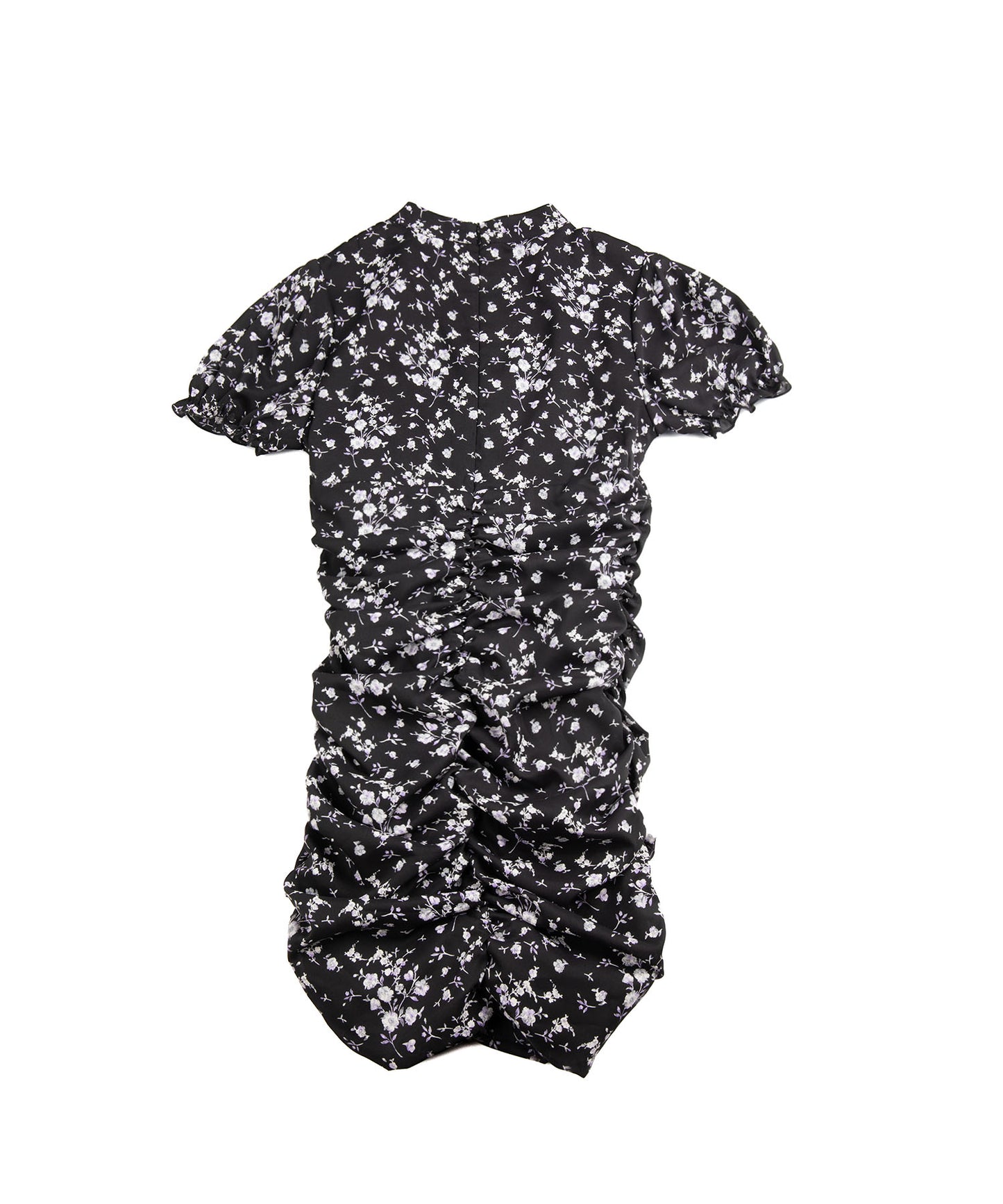 スタンドカラー半袖パワショル花柄半袖ワンピース