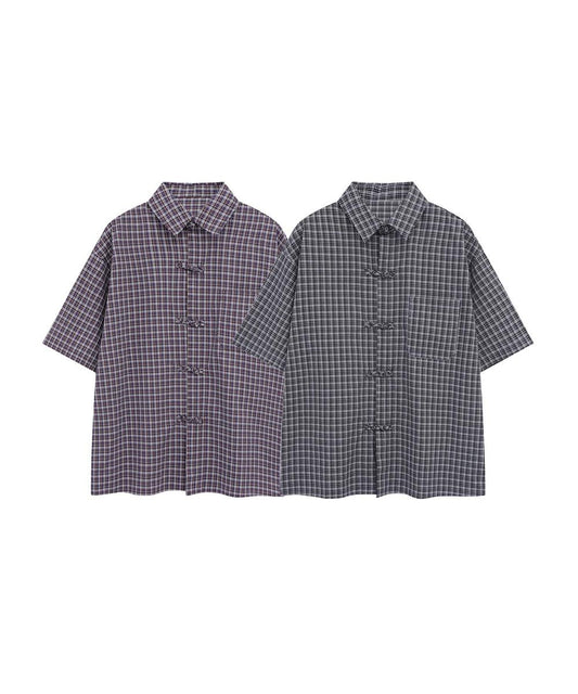 チャイナボタンチェックシャツ