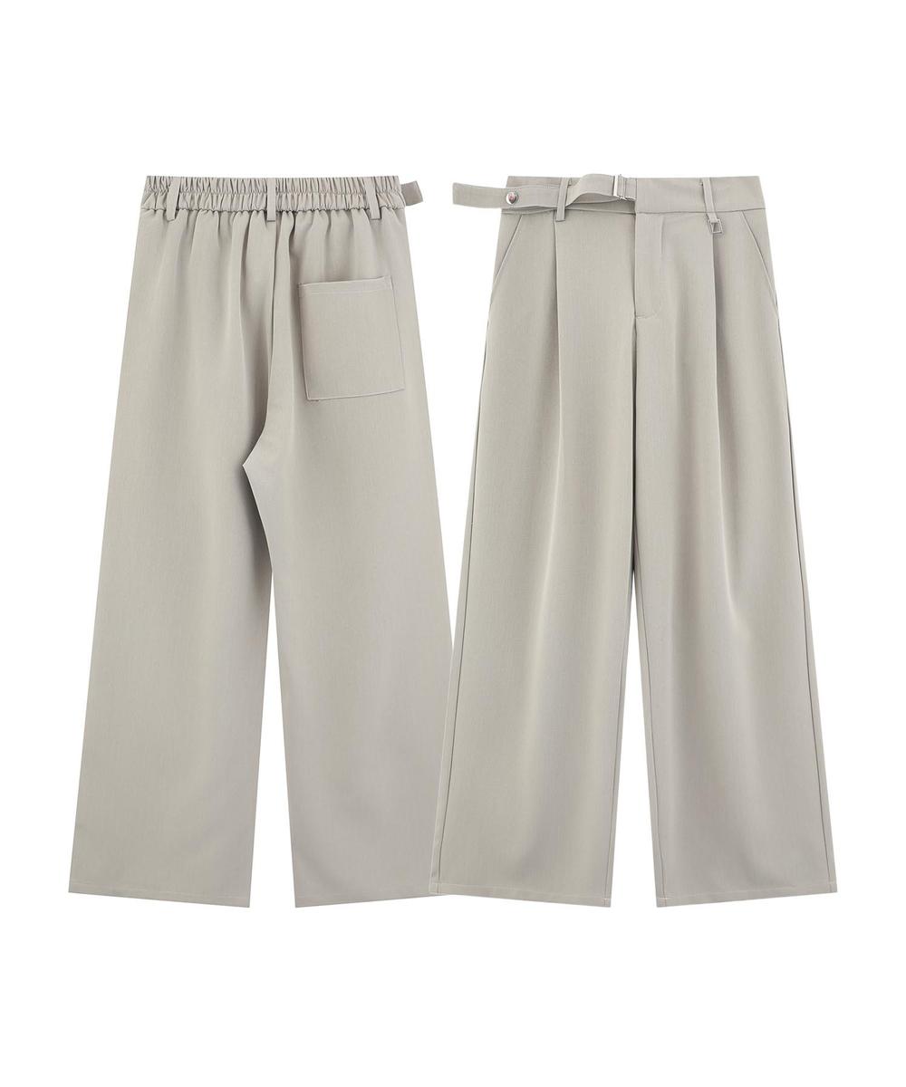 調節ベルト付きワイドタックスラックスパンツ